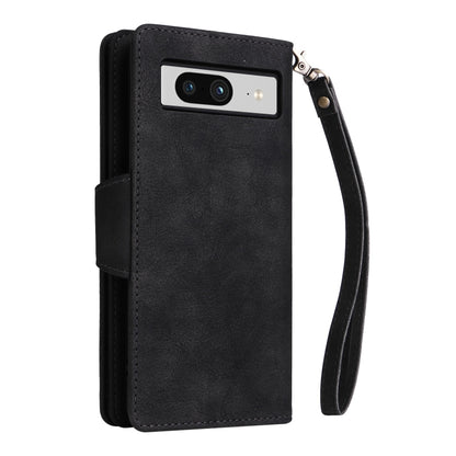 For Google Pixel 8 Rivet Buckle 9 Cards Three Fold Leather Phone Case(Black) - Google Cases by buy2fix | Online Shopping UK | buy2fix