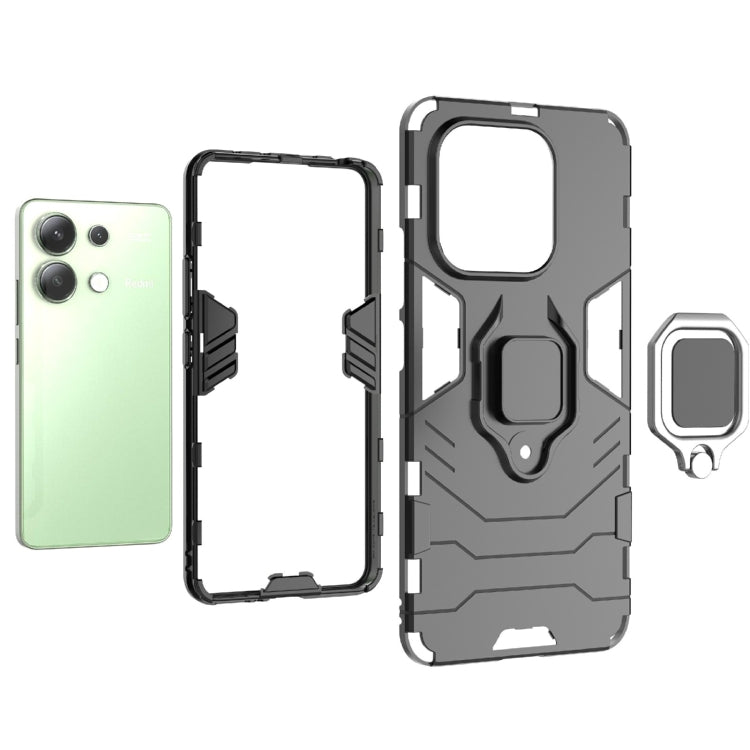 For Xiaomi Redmi Note 13 4G Shockproof PC + TPU Holder Phone Case(Black) - Note 13 Cases by buy2fix | Online Shopping UK | buy2fix