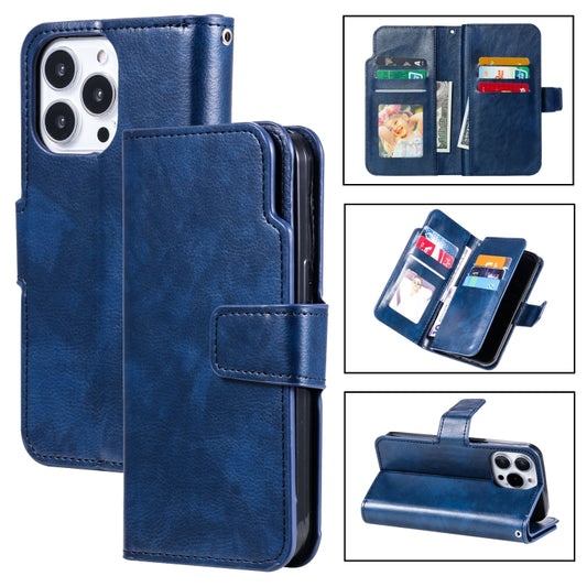 For iPhone 16 Pro Tri-Fold 9-Card Wallets Leather Phone Case(Blue) - iPhone 16 Pro Cases by buy2fix | Online Shopping UK | buy2fix