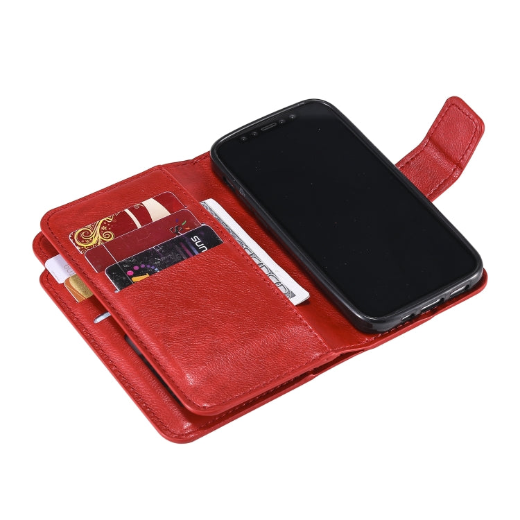 For iPhone 16 Tri-Fold 9-Card Wallets Leather Phone Case(Red) - iPhone 16 Cases by buy2fix | Online Shopping UK | buy2fix