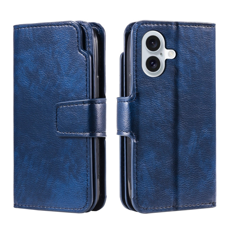 For iPhone 16 Tri-Fold 9-Card Wallets Leather Phone Case(Blue) - iPhone 16 Cases by buy2fix | Online Shopping UK | buy2fix