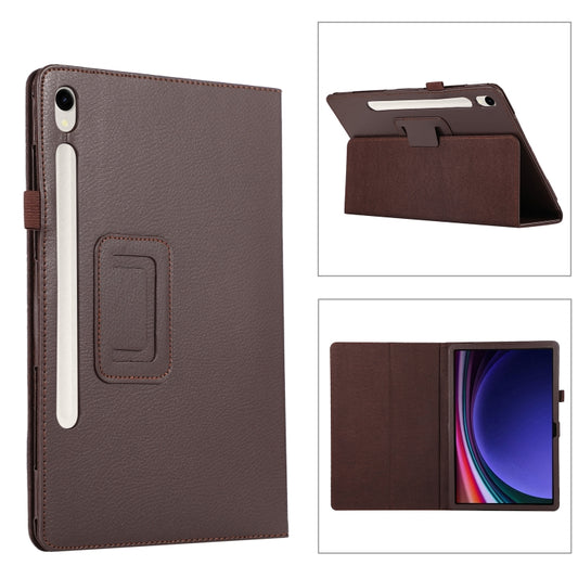 For Samsung Galaxy Tab S9+ Litchi Texture Leather Tablet Case with Holder(Brown) - Other Galaxy Tab PC by buy2fix | Online Shopping UK | buy2fix