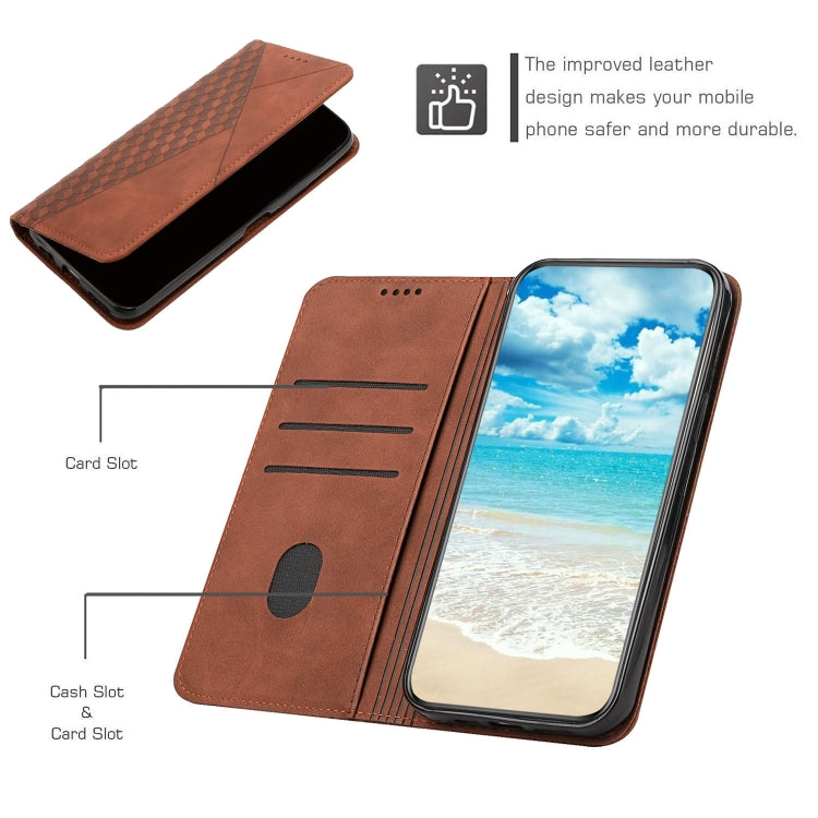 For Motorola Moto G Play 2024 Diamond Splicing Skin Feel Magnetic Leather Phone Case(Brown) - Motorola Cases by buy2fix | Online Shopping UK | buy2fix