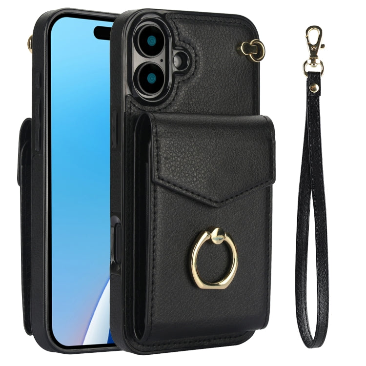 For iPhone 16 Ring Holder RFID Card Slot Phone Case(Black) - iPhone 16 Cases by buy2fix | Online Shopping UK | buy2fix