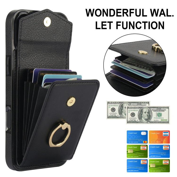 For iPhone 16 Ring Holder RFID Card Slot Phone Case(Black) - iPhone 16 Cases by buy2fix | Online Shopping UK | buy2fix