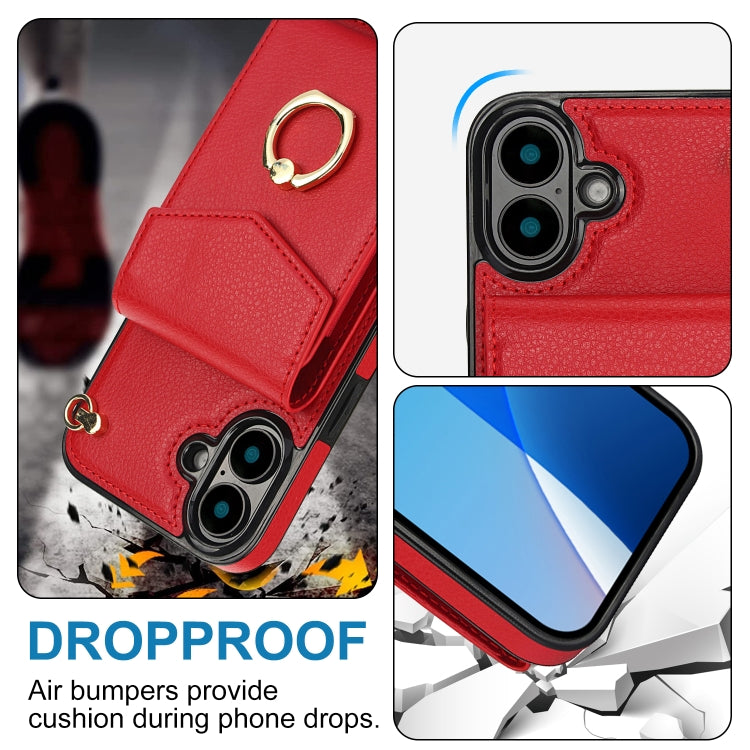 For iPhone 16 Ring Holder RFID Card Slot Phone Case(Red) - iPhone 16 Cases by buy2fix | Online Shopping UK | buy2fix