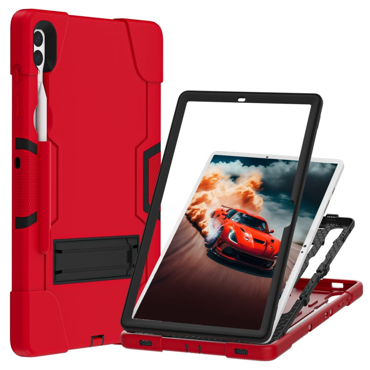 For Samsung Galaxy Tab S9+ Contrast Color Silicone PC Tablet Case with Holder(Red + Black) - Galaxy Tab S9+ Cases by buy2fix | Online Shopping UK | buy2fix