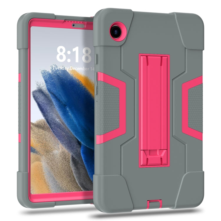 For Samsung Galaxy Tab A9 Contrast Color Silicone PC Tablet Case with Holder(Grey + Rose Red) - Galaxy Tab A9 by buy2fix | Online Shopping UK | buy2fix