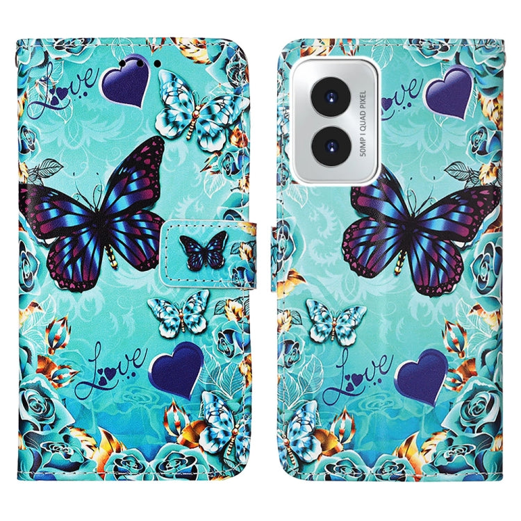 For Motorola Moto G Play 4G 2024 Colored Drawing Pattern Plain Weave Leather Phone Case(Caring Butterfly) - Motorola Cases by buy2fix | Online Shopping UK | buy2fix