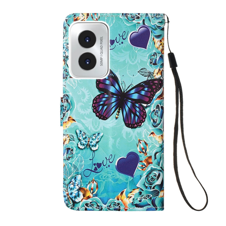 For Motorola Moto G Play 4G 2024 Colored Drawing Pattern Plain Weave Leather Phone Case(Caring Butterfly) - Motorola Cases by buy2fix | Online Shopping UK | buy2fix