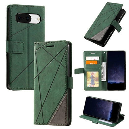 For Google Pixel 9 Skin Feel Splicing Leather Phone Case(Green) - Google Cases by buy2fix | Online Shopping UK | buy2fix