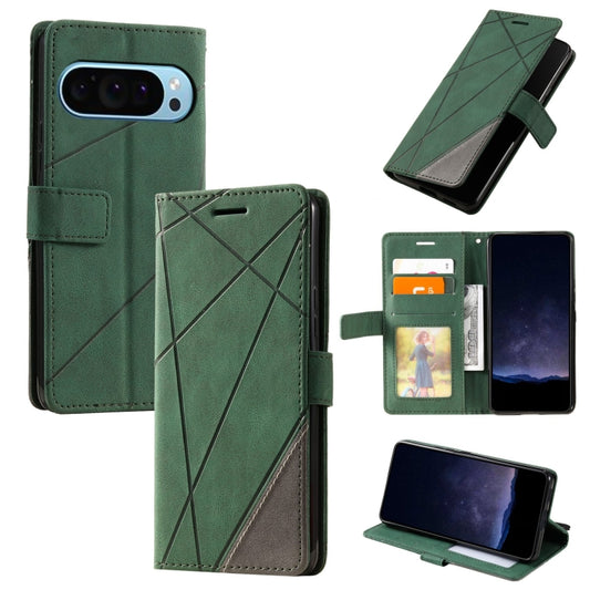 For Google Pixel 9 Pro Skin Feel Splicing Leather Phone Case(Green) - Google Cases by buy2fix | Online Shopping UK | buy2fix