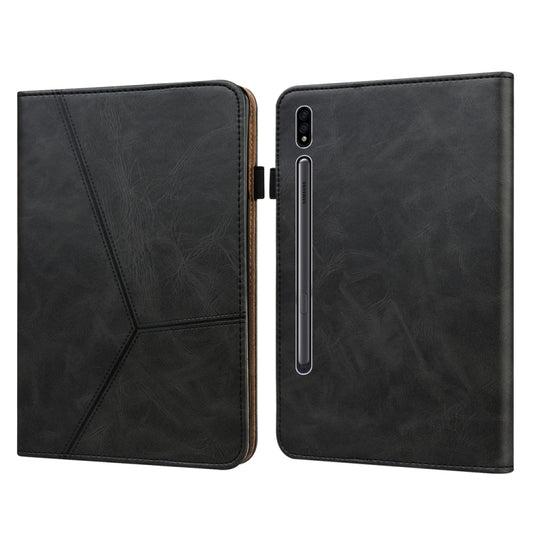 For Samsung Galaxy Tab S9 / S9 FE Solid Color Stripe Embossed Leather Tablet Case(Black) - Galaxy Tab S9 FE by buy2fix | Online Shopping UK | buy2fix