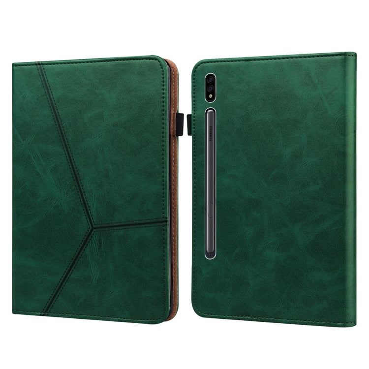 For Samsung Galaxy Tab S9 / S9 FE Solid Color Stripe Embossed Leather Tablet Case(Green) - Galaxy Tab S9 FE by buy2fix | Online Shopping UK | buy2fix