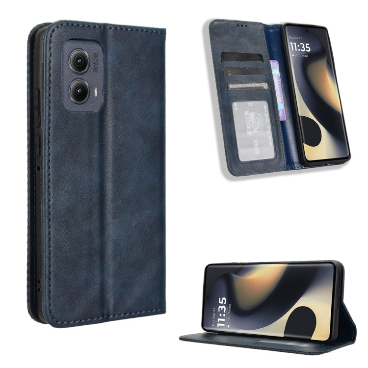 For Motorola Edge 2024 5G Magnetic Buckle Retro Texture Leather Phone Case(Blue) - Motorola Cases by buy2fix | Online Shopping UK | buy2fix