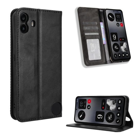 For Nothing CMF Phone 1 Magnetic Buckle Retro Texture Leather Phone Case(Black) - More Brand by buy2fix | Online Shopping UK | buy2fix