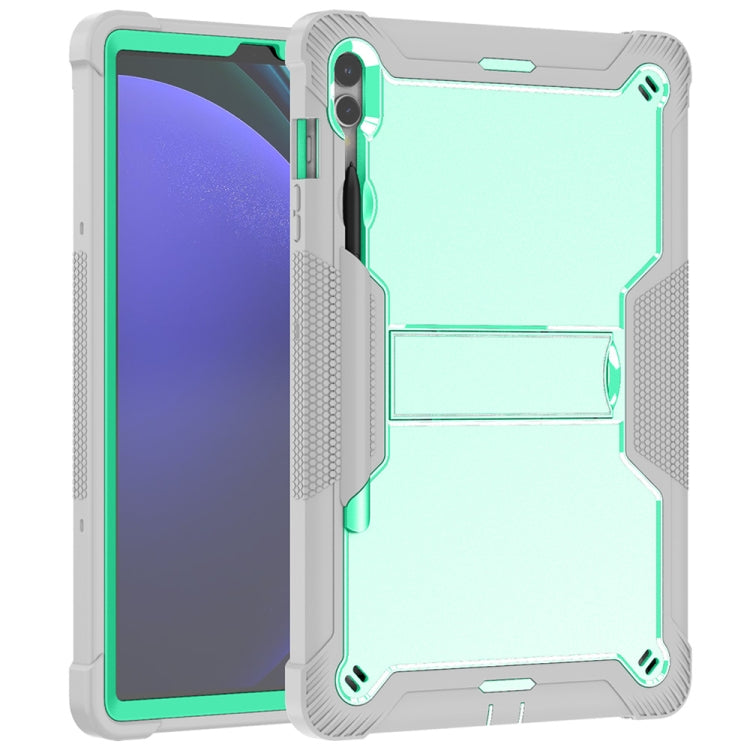 For Samsung Galaxy Tab S9+ Shockproof Silicone Hybrid PC Tablet Case with Holder(Mint Green + Grey) - Galaxy Tab S9+ Cases by buy2fix | Online Shopping UK | buy2fix