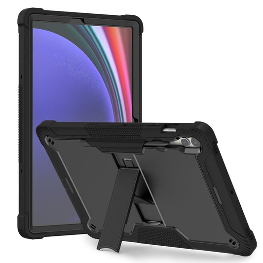 For Samsung Galaxy Tab S9+ Shockproof Silicone Hybrid PC Tablet Case with Holder(Black) - Galaxy Tab S9+ Cases by buy2fix | Online Shopping UK | buy2fix