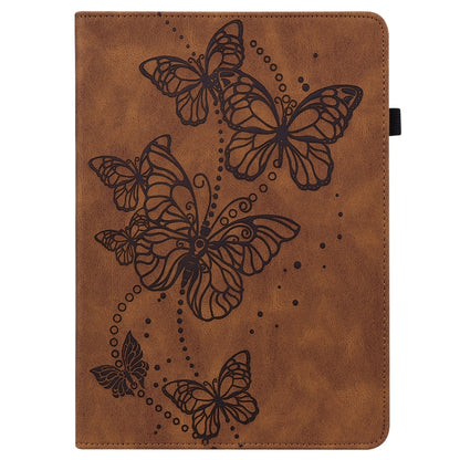 For Samsung Galaxy Tab S9 Embossed Butterfly Pattern Horizontal Flip Leather Tablet Case(Brown) - Galaxy Tab S9 Cases by buy2fix | Online Shopping UK | buy2fix