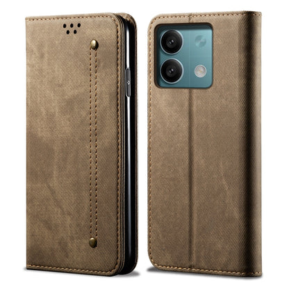 For Xiaomi Redmi Note 13 4G Global Denim Texture Casual Style Horizontal Flip Leather Case(Khaki) - Note 13 Cases by buy2fix | Online Shopping UK | buy2fix