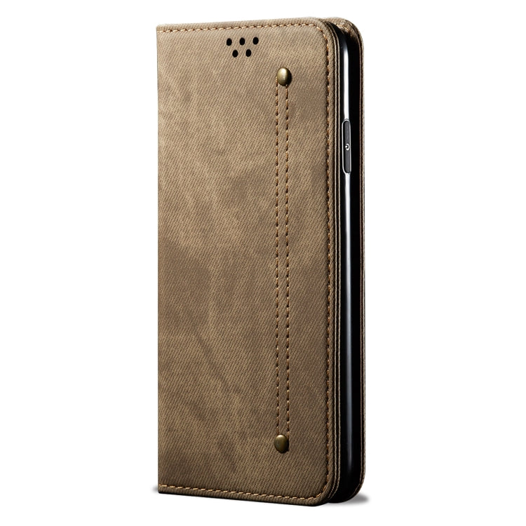 For Xiaomi Redmi Note 13 4G Global Denim Texture Casual Style Horizontal Flip Leather Case(Khaki) - Note 13 Cases by buy2fix | Online Shopping UK | buy2fix