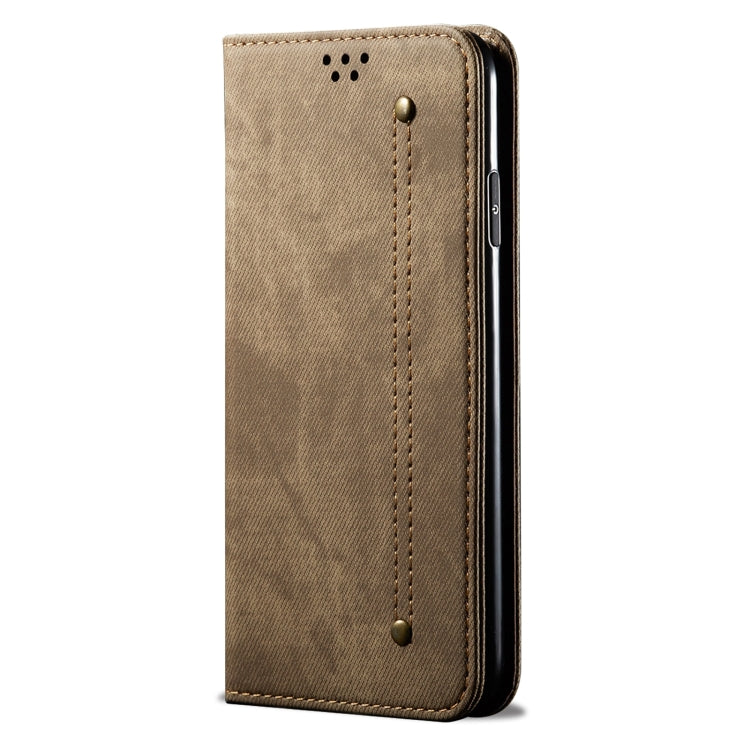 For Xiaomi Redmi Turbo 3 Denim Texture Casual Style Horizontal Flip Leather Case(Khaki) - Xiaomi Cases by buy2fix | Online Shopping UK | buy2fix