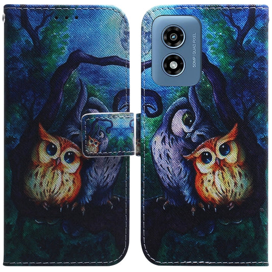 For Motorola Moto G Play 4G 2024 Coloured Drawing Flip Leather Phone Case(Oil Painting Owl) - Motorola Cases by buy2fix | Online Shopping UK | buy2fix