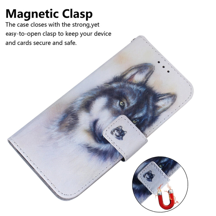 For Motorola Edge 2024 Coloured Drawing Flip Leather Phone Case(White Wolf) - Motorola Cases by buy2fix | Online Shopping UK | buy2fix