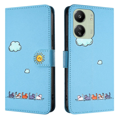 For Xiaomi Redmi 13C 4G / 5G Cartoon Cats Leather Phone Case(Blue) - 13C Cases by buy2fix | Online Shopping UK | buy2fix