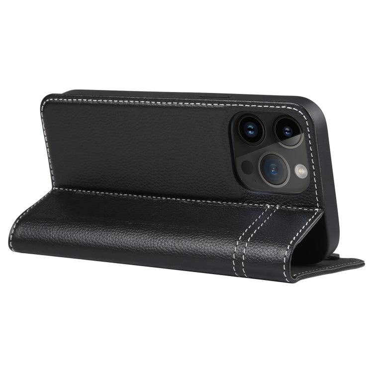 For iPhone 15 Pro Max GEBEI Top-grain Horizontal Flip Leather Phone Case(Black) - iPhone 15 Pro Max Cases by GEBEI | Online Shopping UK | buy2fix