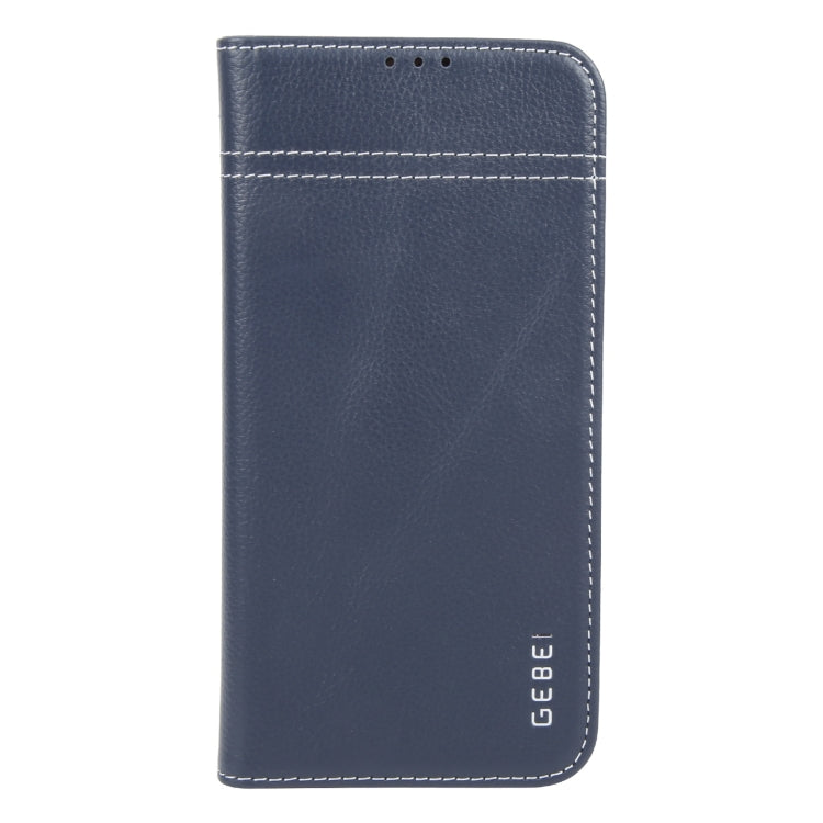 For iPhone 16 Pro GEBEI Top-grain Horizontal Flip Leather Phone Case(Blue) - iPhone 16 Pro Cases by GEBEI | Online Shopping UK | buy2fix