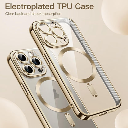 For iPhone 16 Pro Transparent Electroplated Magsafe Magnetic TPU Phone Case(Gold) - iPhone 16 Pro Cases by buy2fix | Online Shopping UK | buy2fix