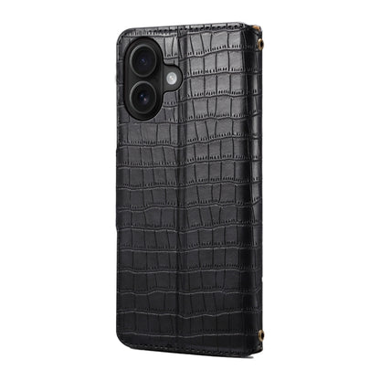 For iPhone 16 Denior Crocodile Texture Oil Edge Leather Phone Case(Black) - iPhone 16 Cases by Denior | Online Shopping UK | buy2fix