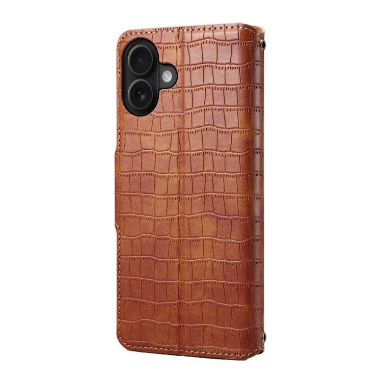 For iPhone 16 Plus Denior Crocodile Texture Oil Edge Leather Phone Case(Brown) - iPhone 16 Plus Cases by Denior | Online Shopping UK | buy2fix