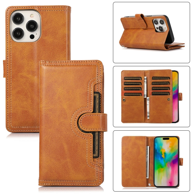 For iPhone 16 Pro Wristband Card Slot Leather Phone Case(Brown) - iPhone 16 Pro Cases by buy2fix | Online Shopping UK | buy2fix