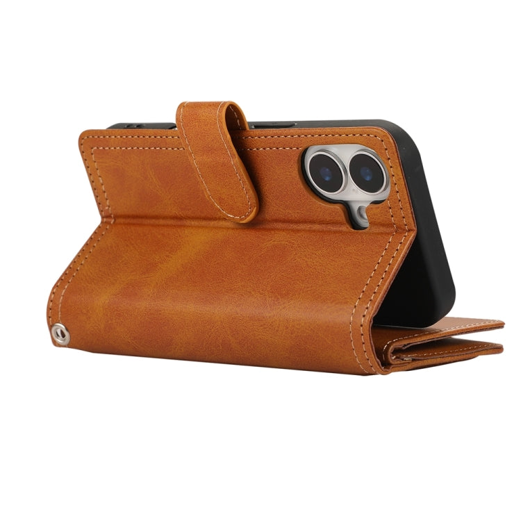 For iPhone 16 Plus Wristband Card Slot Leather Phone Case(Brown) - iPhone 16 Plus Cases by buy2fix | Online Shopping UK | buy2fix