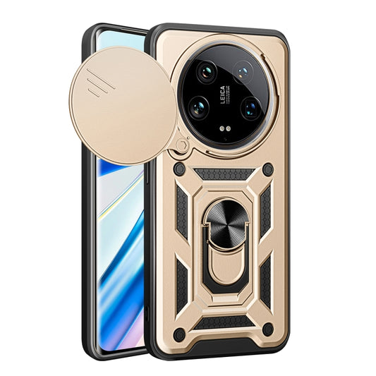 For Xiaomi 14 Ultra Sliding Camera Cover Design TPU Hybrid PC Phone Case(Gold) - 14 Ultra Cases by buy2fix | Online Shopping UK | buy2fix