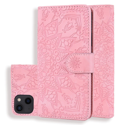 For iPhone 16 Pro Max Mandala Embossed Dual-Fold Calf Leather Phone Case(Pink) - iPhone 16 Pro Max Cases by buy2fix | Online Shopping UK | buy2fix