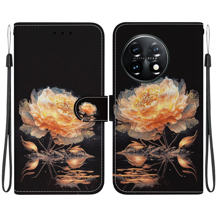 For OnePlus 11 Crystal Texture Colored Drawing Leather Phone Case(Gold Peony) - OnePlus Cases by buy2fix | Online Shopping UK | buy2fix