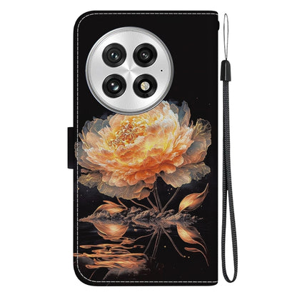 For OnePlus 13 Crystal Texture Colored Drawing Leather Phone Case(Gold Peony) - OnePlus Cases by buy2fix | Online Shopping UK | buy2fix