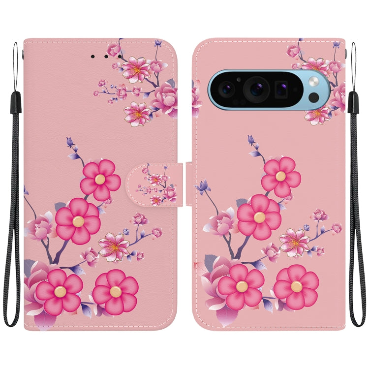 For Google Pixel 9 Pro Crystal Texture Colored Drawing Leather Phone Case(Cherry Blossoms) - Google Cases by buy2fix | Online Shopping UK | buy2fix