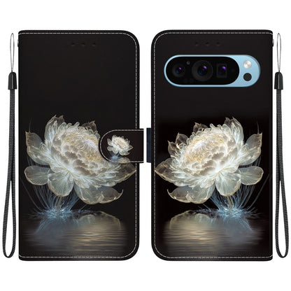 For Google Pixel 9 Crystal Texture Colored Drawing Leather Phone Case(Crystal Peony) - Google Cases by buy2fix | Online Shopping UK | buy2fix