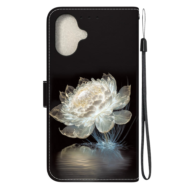 For iPhone 16 Plus Crystal Texture Colored Drawing Leather Phone Case(Crystal Peony) - iPhone 16 Plus Cases by buy2fix | Online Shopping UK | buy2fix