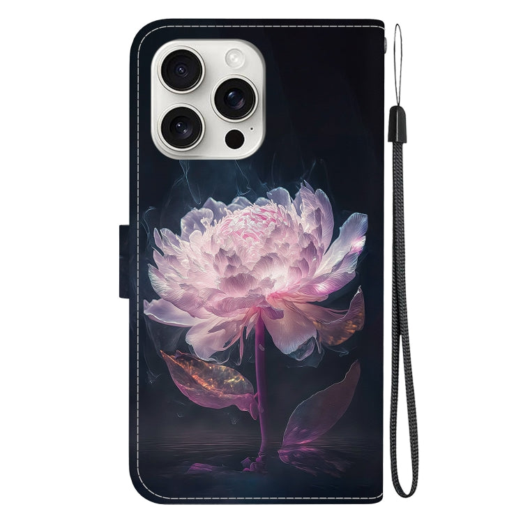 For iPhone 16 Pro Max Crystal Texture Colored Drawing Leather Phone Case(Purple Peony) - iPhone 16 Pro Max Cases by buy2fix | Online Shopping UK | buy2fix