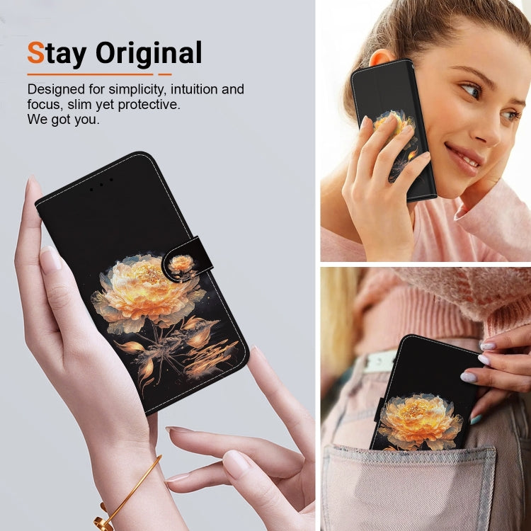 For iPhone 16 Pro Max Crystal Texture Colored Drawing Leather Phone Case(Gold Peony) - iPhone 16 Pro Max Cases by buy2fix | Online Shopping UK | buy2fix