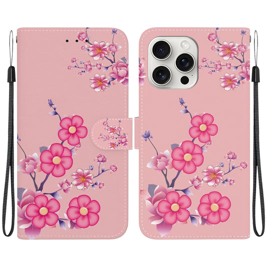 For iPhone 16 Pro Max Crystal Texture Colored Drawing Leather Phone Case(Cherry Blossoms) - iPhone 16 Pro Max Cases by buy2fix | Online Shopping UK | buy2fix