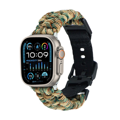 For Apple Watch Ultra 2 49mm Paracord Plain Braided Webbing Buckle Watch Band(Army Green Camouflage) - Watch Bands by buy2fix | Online Shopping UK | buy2fix