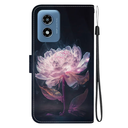 For Motorola Moto G Play 4G 2024 Crystal Texture Colored Drawing Leather Phone Case(Purple Peony) - Motorola Cases by buy2fix | Online Shopping UK | buy2fix