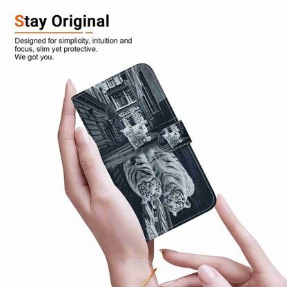 For Motorola Edge 2024 Crystal Texture Colored Drawing Leather Phone Case(Cat Tiger Reflection) - Motorola Cases by buy2fix | Online Shopping UK | buy2fix