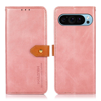 For Google Pixel 9 KHAZNEH Dual-color Cowhide Texture Flip Leather Phone Case(Rose Gold) - Google Cases by buy2fix | Online Shopping UK | buy2fix